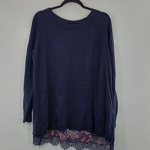 3 For$20 Como Black & Blue Sweater Paisley Lace Trim size Large
